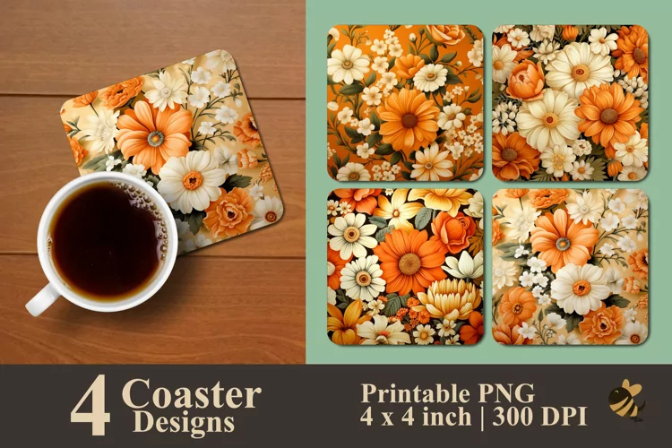 Orange Bloom Coaster Sublimation Designs