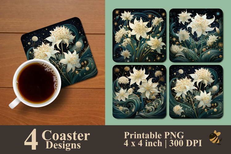 Whirl White Bloom Coaster Sublimation Design