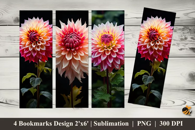 Dahlia Flower Bookmarks Sublimation Design