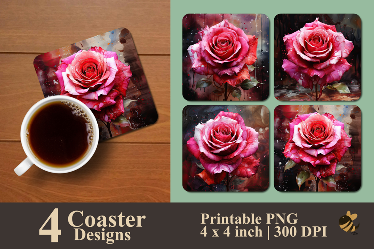 Painting Rose Coaster Sublimation Design