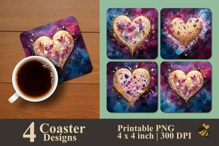 Floral Cosmos Love Coaster Sublimation Designs