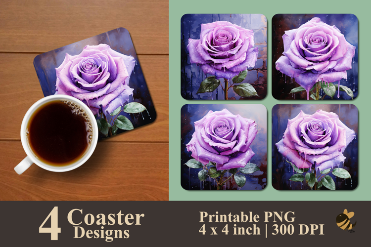 Frosted Lavender Rose Coaster Sublimation Design