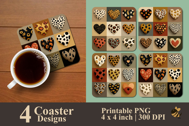 Animal Skin Heart Coaster Sublimation Design