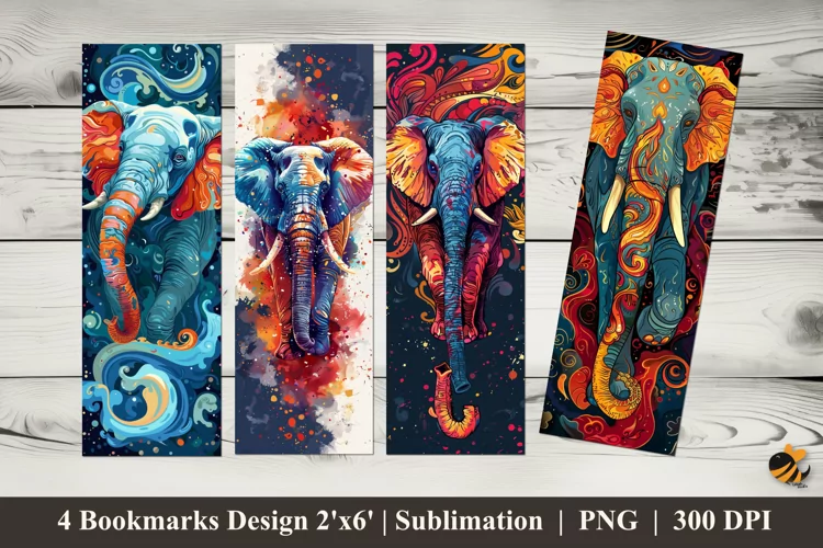 Elephant Tattoo Bookmark Sublimation Design