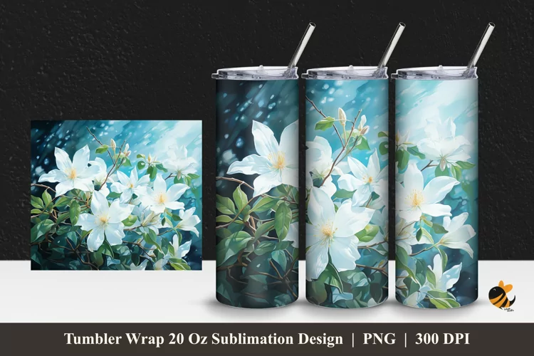 Jasmine Flowers Tumbler Wrap Sublimation Design 1