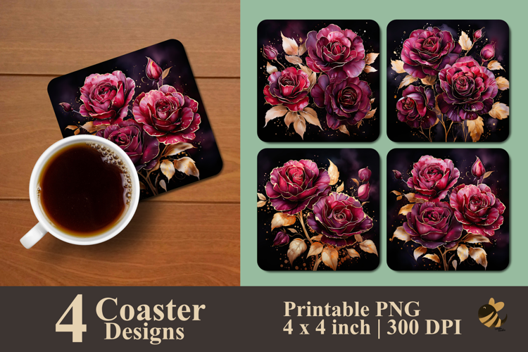 Elegant Maroon Rose Coaster Sublimation Design