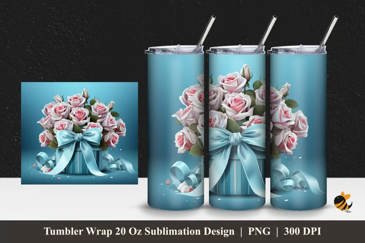 Gift and Rose Tumbler Wrap Sublimation Design 1