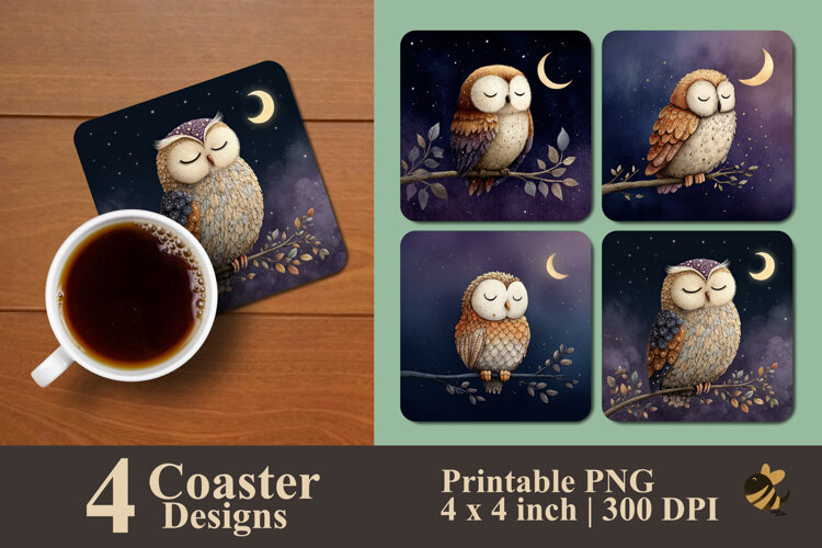 Owl Perched On A Branch Coaster Sublimation Design example image 1