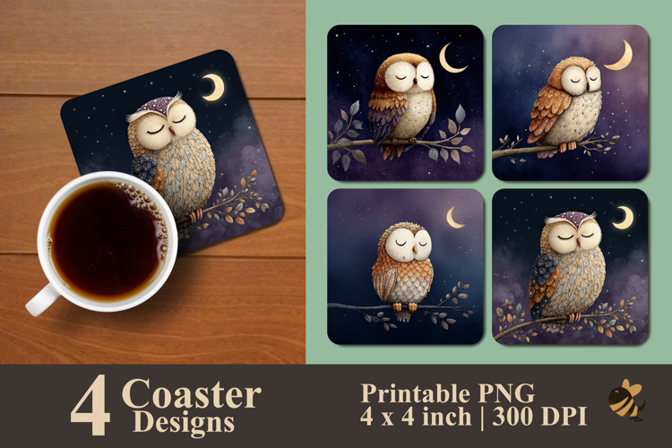Owl Perched On A Branch Coaster Sublimation Design