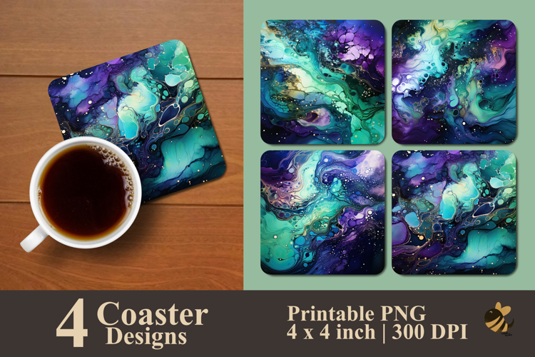 Aurora Ink Spread Coaster Sublimation Design