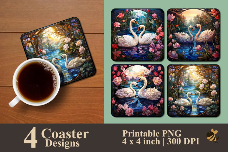 Beautiful Swans Coaster Sublimation Designs example image 1