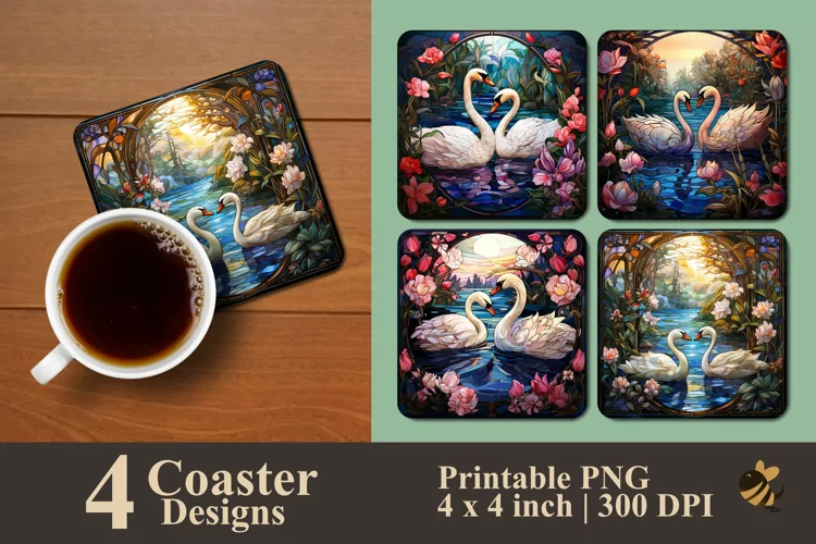 Beautiful Swans Coaster Sublimation Designs
