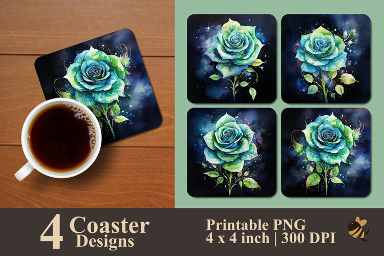 Emerald Rose Coaster Sublimation Design example image 1