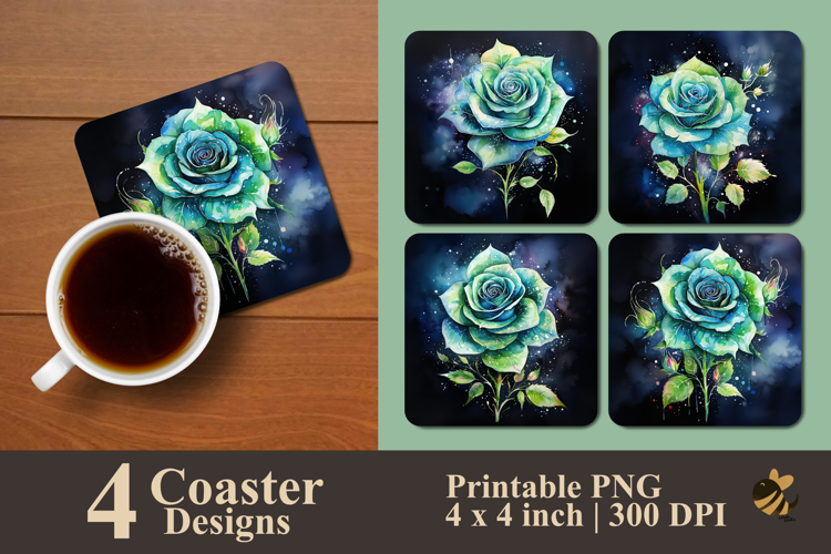 Emerald Rose Coaster Sublimation Design
