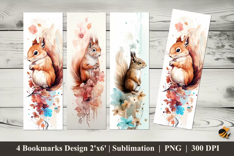 Squirrel Painting Bookmarks Sublimation Design