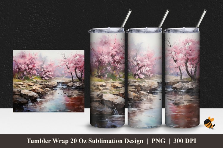 Sakura River Tumbler Wrap Sublimation Design 1 example image 1