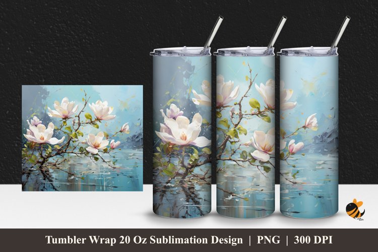 Magnolia Spring Flowers Tumbler Wrap Sublimation Design 1 example image 1
