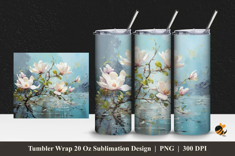 Magnolia Spring Flowers Tumbler Wrap Sublimation Design 1
