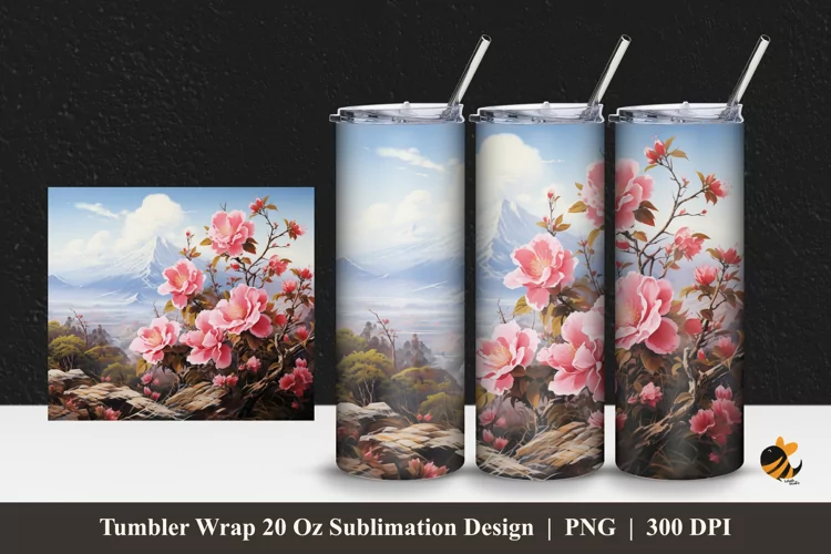 Wild Camelia Tumbler Wrap Sublimation Design 1