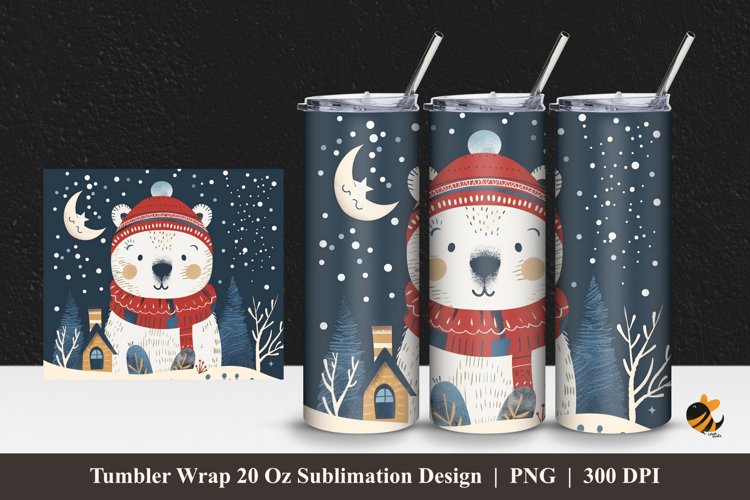 Winter Bear Tumbler Wrap Sublimation Design 1