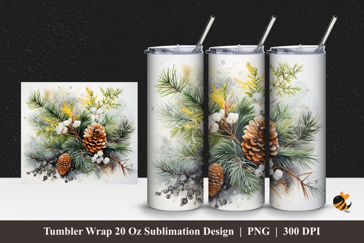 Pine Fruit And Leaf Tumbler Wrap Sublimation Design 1 example image 1