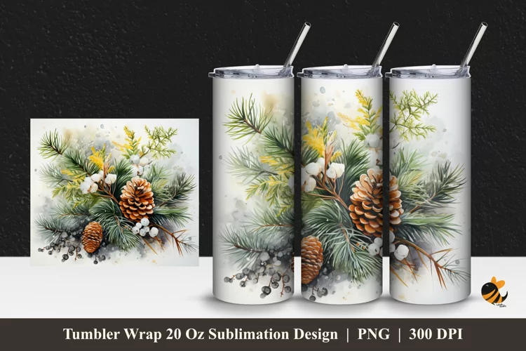 Pine Fruit And Leaf Tumbler Wrap Sublimation Design 1