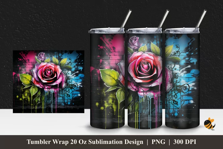 Graffity Rose Tumbler Wrap Sublimation Design 1