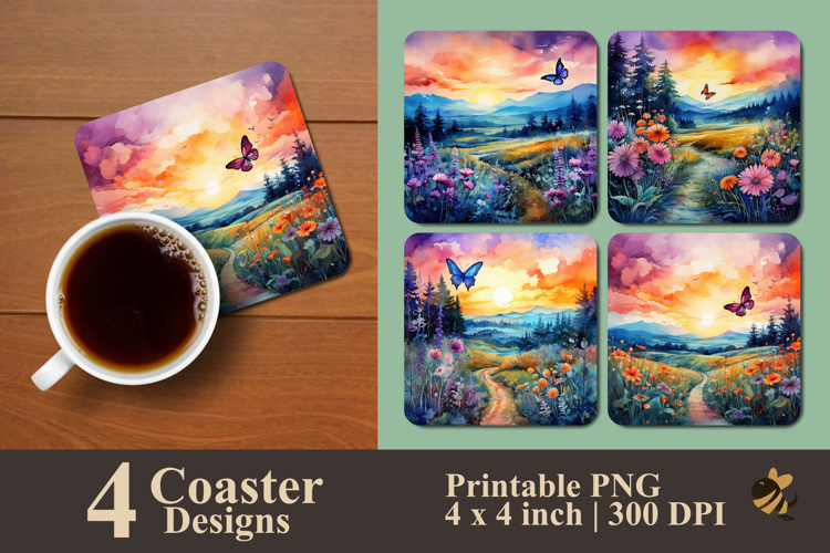 Sunset Meadow Symphony Coaster Sublimation Design