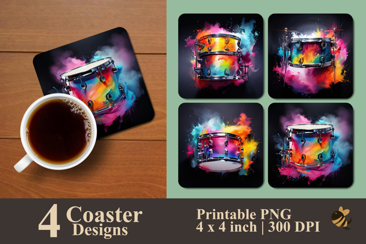 Colorful Realistic Drum Coaster Sublimation Design