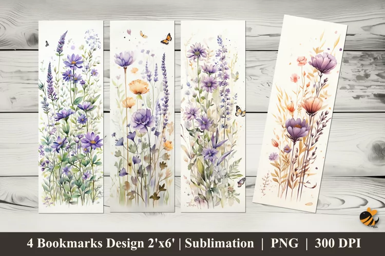 Vertical Floral Design Bookmarks Sublimation Design