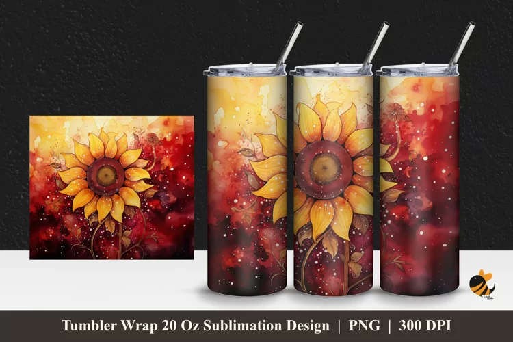 Hot Sun Flower Tumbler Wrap Sublimation Design 1
