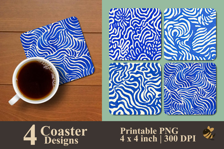 Blue Maze Mid Century Coaster Sublimation Design