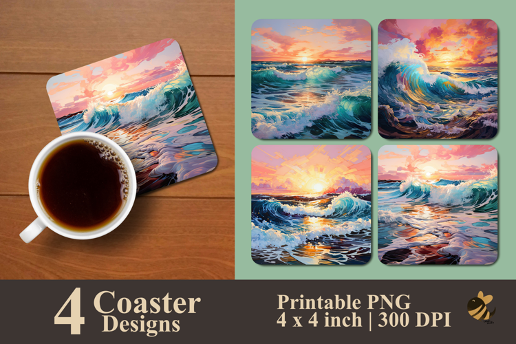 Sunset Harmony Waves Coaster Sublimation Design