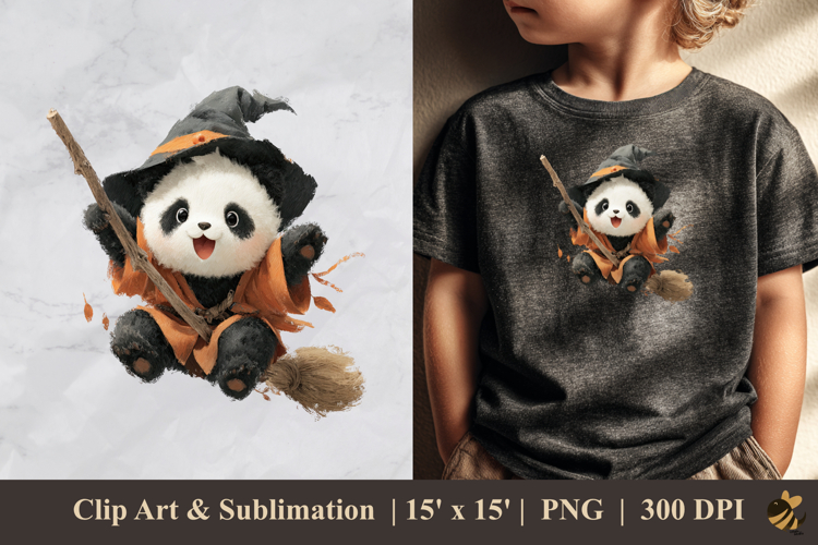 Cute Witch Panda DTF Sublimation Clipart Design 1