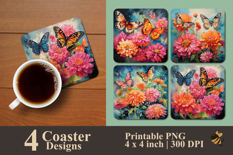 Zinnia Butterfly Coaster Sublimation Design
