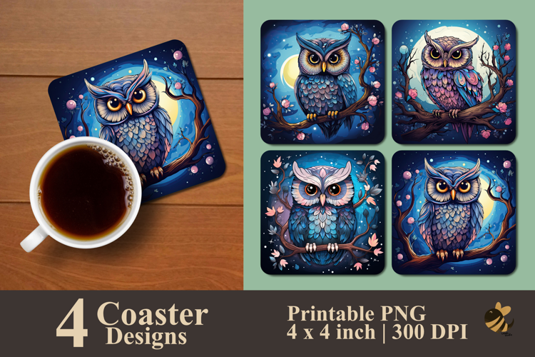 Cute Owl Perched Coaster Sublimation Design