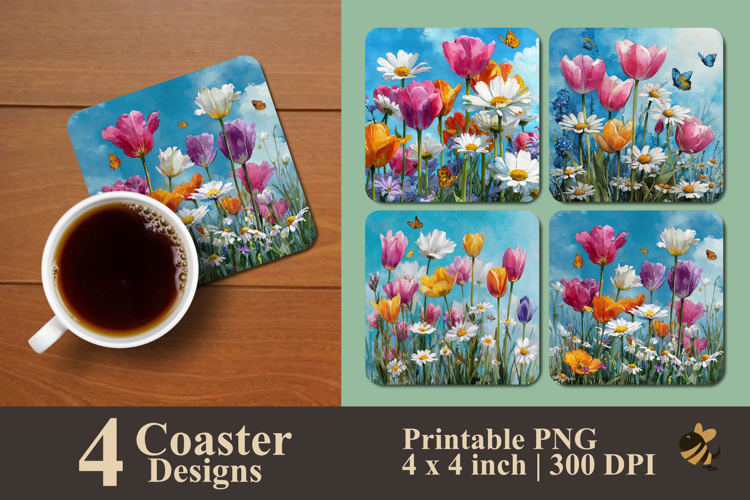 Blooming Spring Garden Coaster Sublimation Design