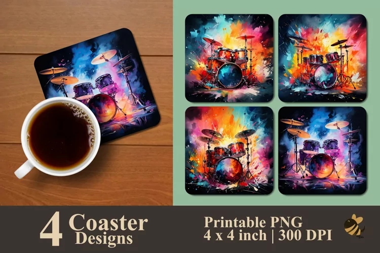 Drum With Cool Effect Coaster Sublimation Designs