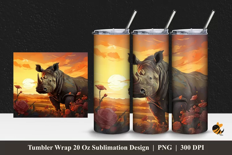 Rhinoceros Tumbler Wrap Sublimation Design 1