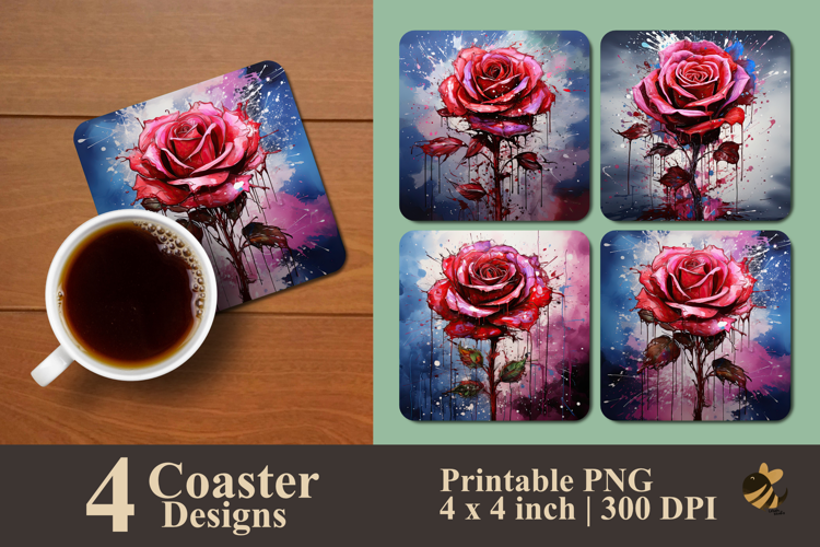 Inky Wild Rose Coaster Sublimation Design