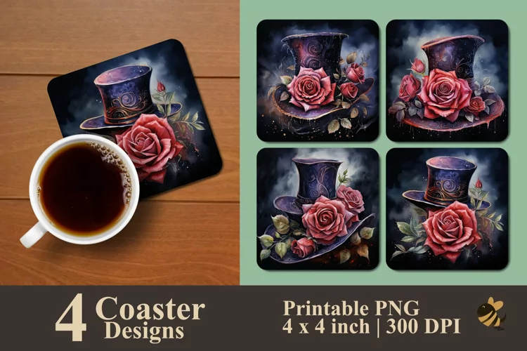 Painting Hat And Rose Coaster Sublimation Designs