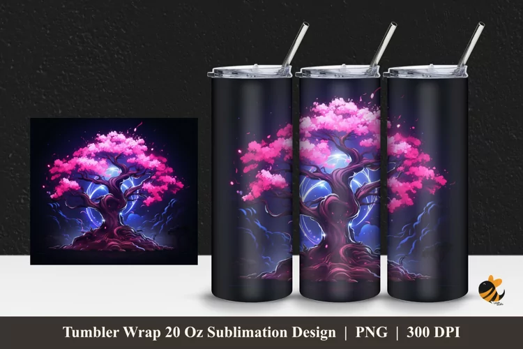 Sakura Light Tumbler Wrap Sublimation Design 1