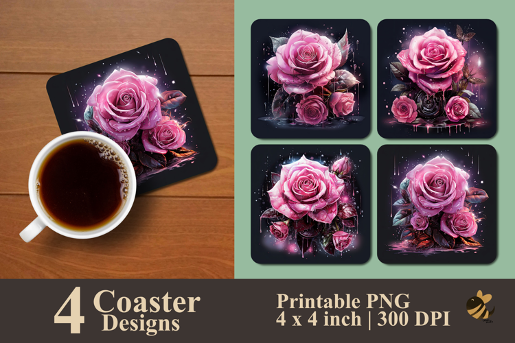Painting Glow Rose Coaster Sublimation Design