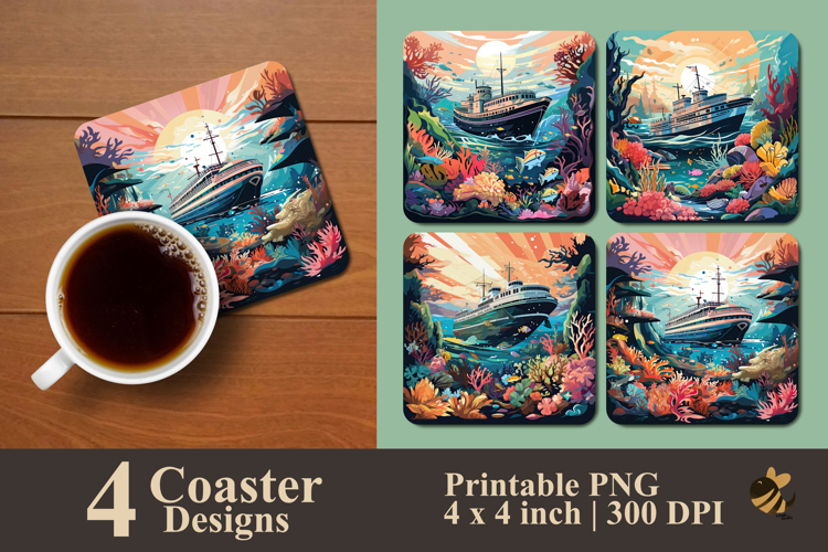 Coral Reef Scenery Coaster Sublimation Design
