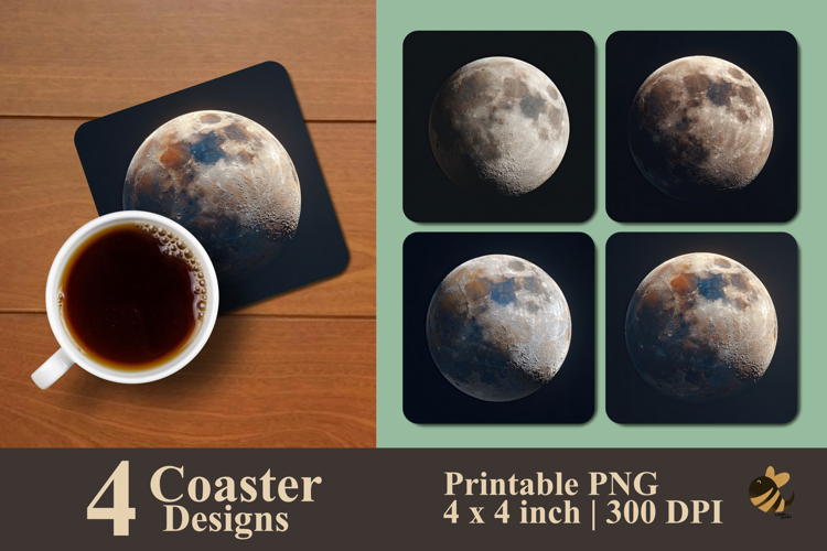 Realistic Moon Coaster Sublimation Design