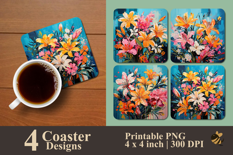 Expressive Flower Painting Coaster Sublimation Design