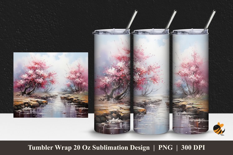 Flowering Tree Tumbler Wrap Sublimation Design 1 example image 1