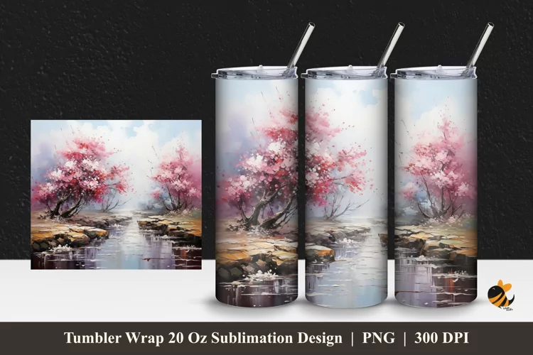 Flowering Tree Tumbler Wrap Sublimation Design 1