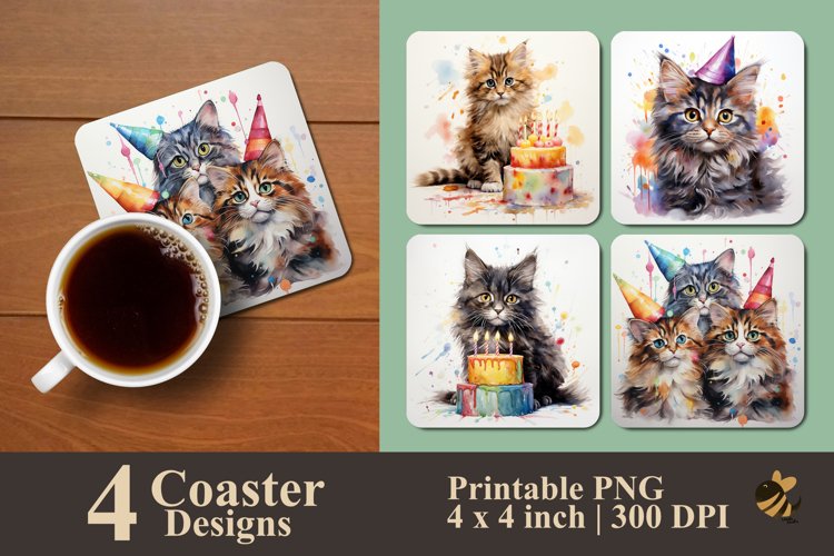 Birthday Cat Coaster Sublimation Designs