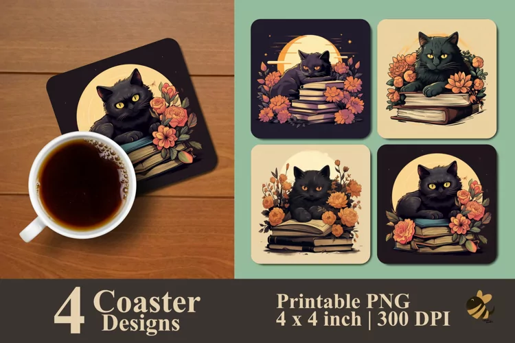 Relaxing Cat Coaster Sublimation Designs